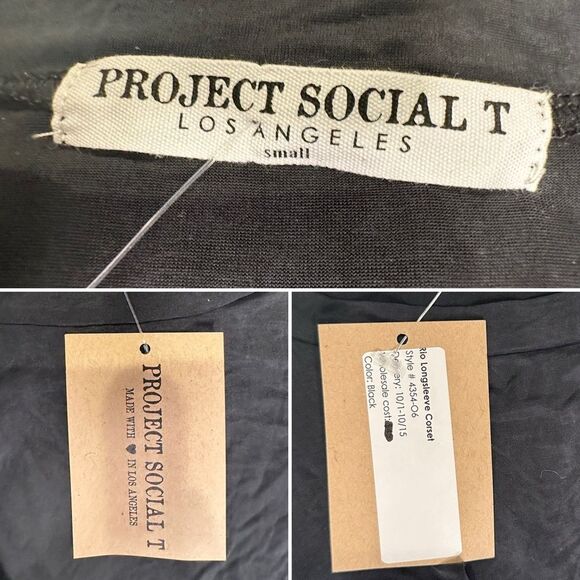 Project Social T Black Rio Long Sleeve Ruched Corset Top (Style #454651) Sm NWT - Picture 5 of 9